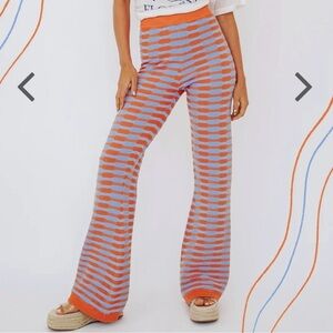 Vrg Grl Women’s Striped Orange and Blue Stretchy Knit Pants, Size 4